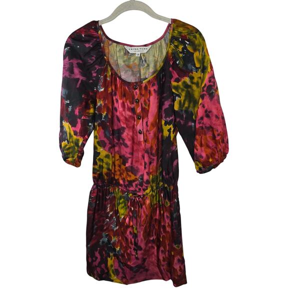 Trina Turk Multicolor Watercolor Cotton Silk Blend Tunic Mini Dress Size 2 - Picture 1 of 7